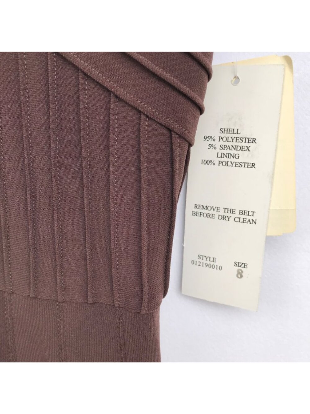 ADRIANNA PAPELL Pintuck Jersey Cap Sleeve Fit N Flare Dress 8 Brown Belt NWT - Picture 11 of 15